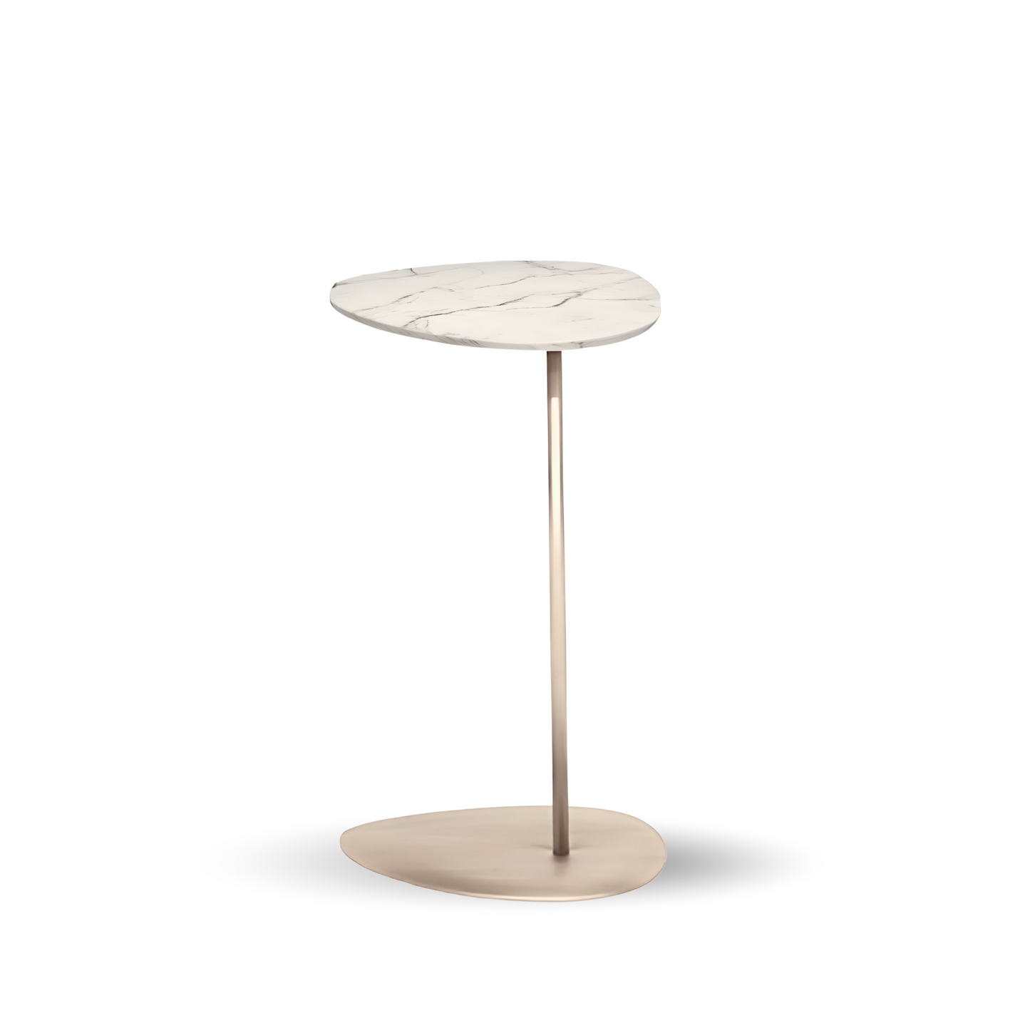 Bijzettafel Noura met organisch blad in marmer of keramiek en metalen frame – luxe side table op maat