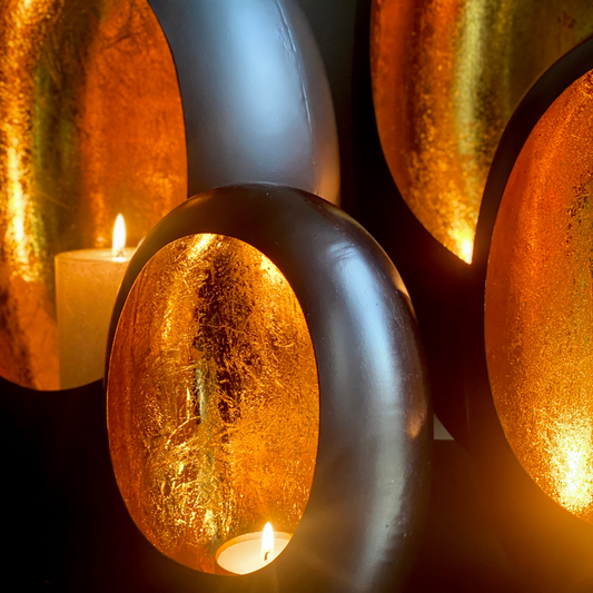 Kandelaar Standing Egg 33 cm - Marrakech Egg T-light - Black/gold
