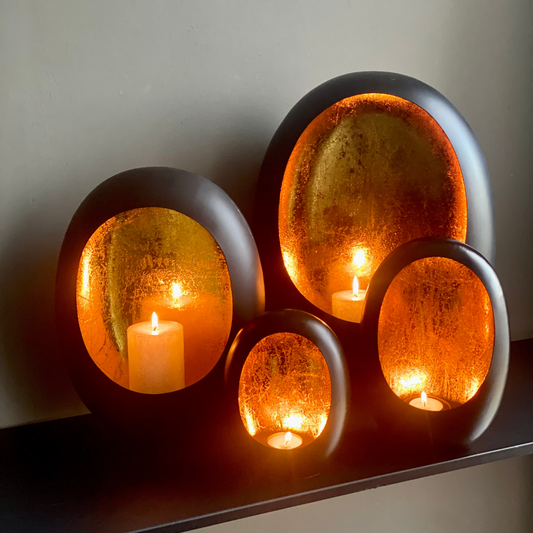 Kandelaar Standing Egg 24 cm - Marrakech Egg T-light - Black/gold