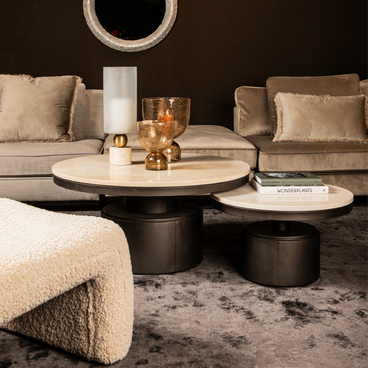 PTMD | Salontafel Bregt beige 90x90x45 cm marmer/staal (M)