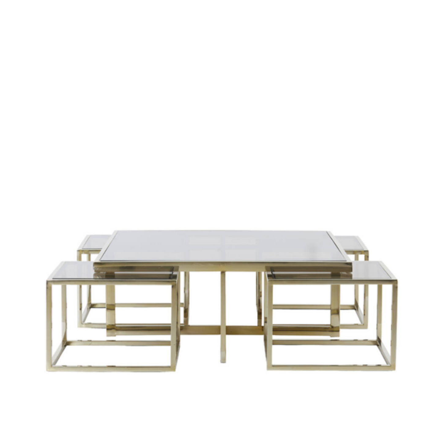 Salontafel Mavara set van 5 bruin glas/ licht goud 100x100x40 cm
