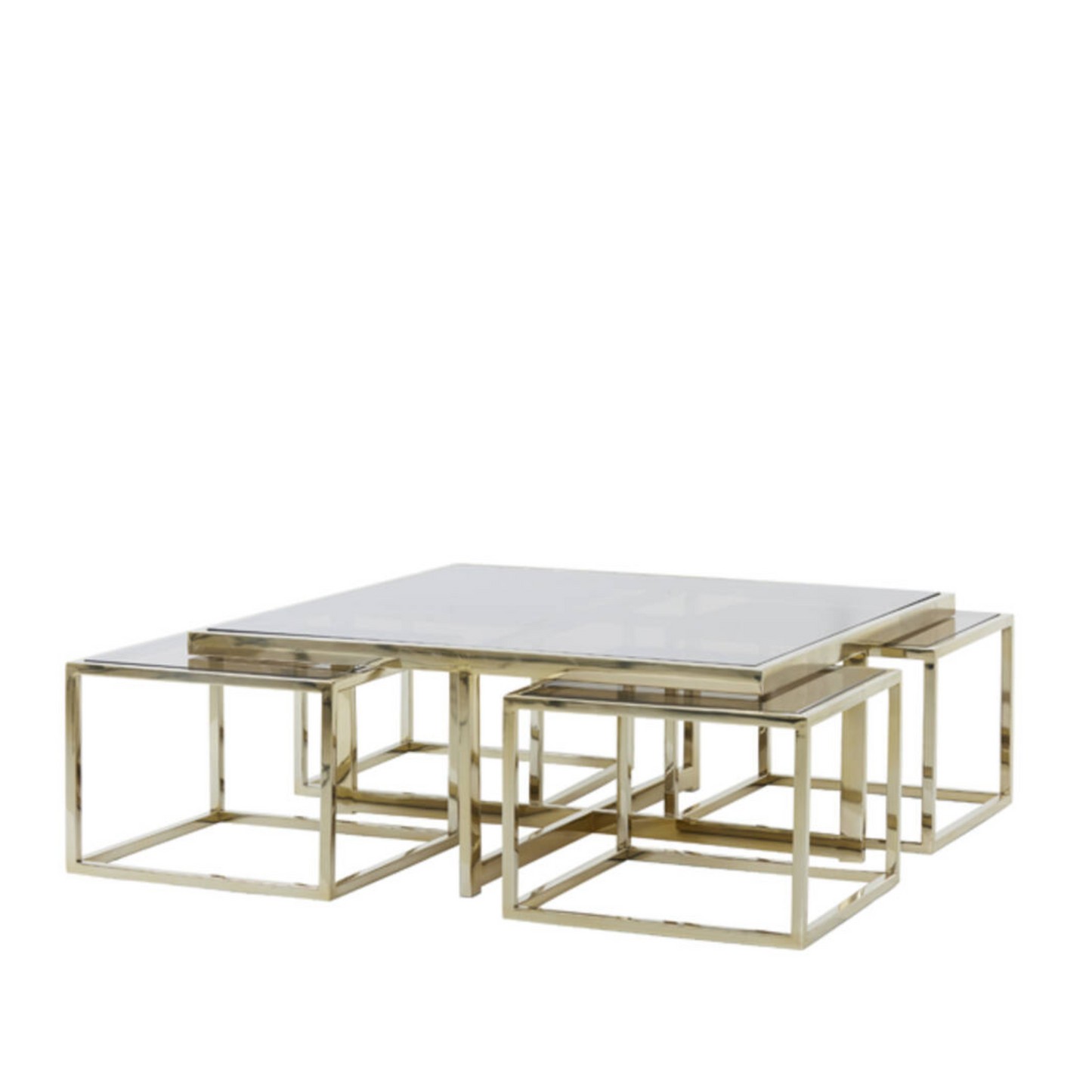 Salontafel Mavara set van 5 bruin glas/ licht goud 100x100x40 cm