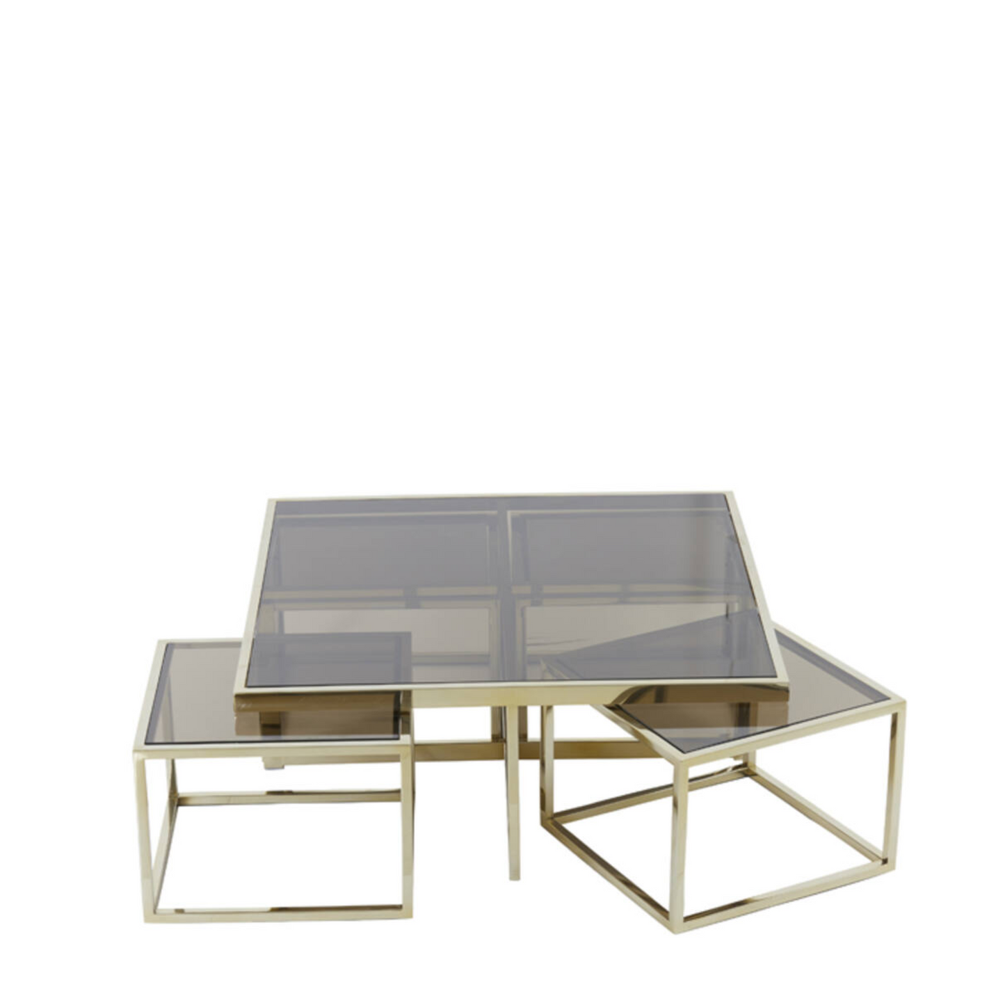 Salontafel Mavara set van 5 bruin glas/ licht goud 100x100x40 cm
