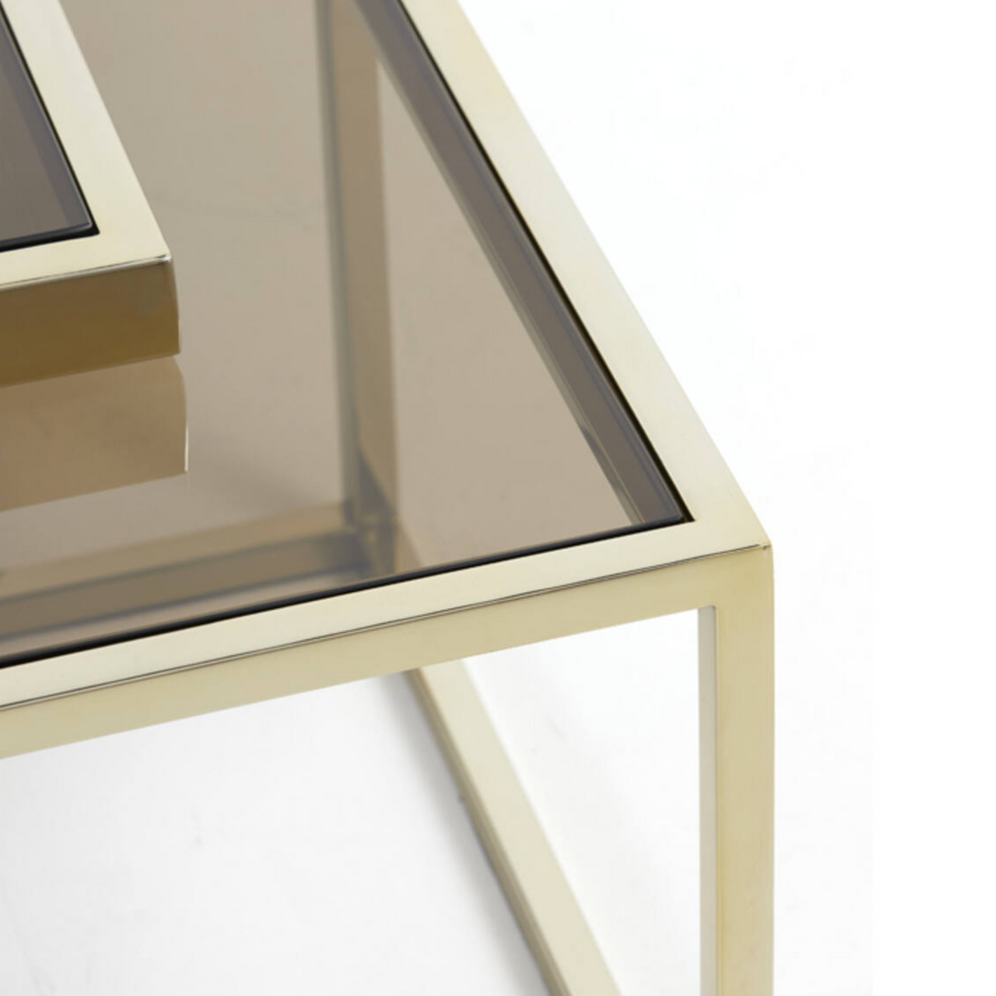 Salontafel Mavara set van 5 bruin glas/ licht goud 100x100x40 cm