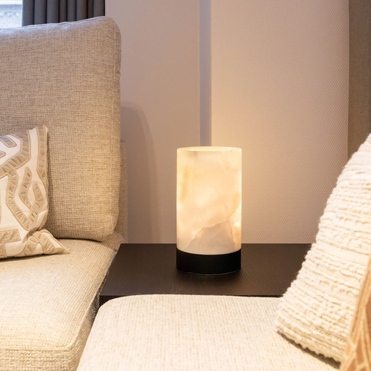 Tafellamp Alora alabaster/ zwart eikenhout 30x14x14 cm (L)