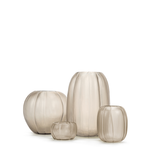 Guaxs Lalibela set vaas L beige smokegrey mondgeblazen glas 28 cm Maison Collection