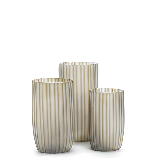 Guaxs Siena vaas L beige smokegrey verticale strepen mondgeblazen glas set Maison Collection