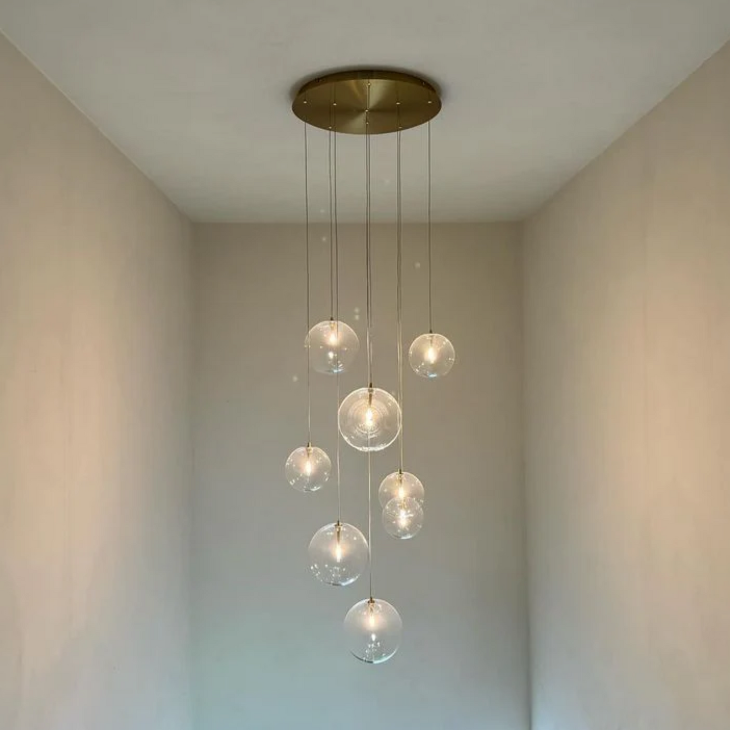 Novi 9 pendant lamp, white/bronze | transparent cords