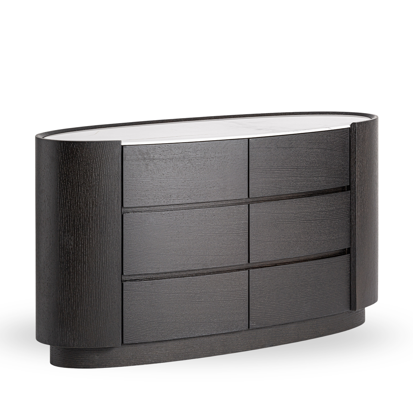 Dressoir Lioren in zwart hout met wit gesinterd steen blad, modern contemporary design met zes lades – Maison Collection.