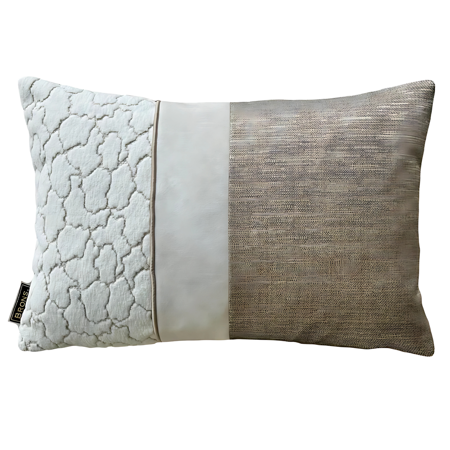 Handgemaakt luxe sierkussen Miles Strook van Brons 45x30 cm met donzen vulling – Japandi, Hotel Chic en Modern stijl