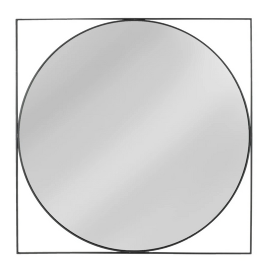 Spiegel rond met vierkante kader zwart 77x77x1,5 cm