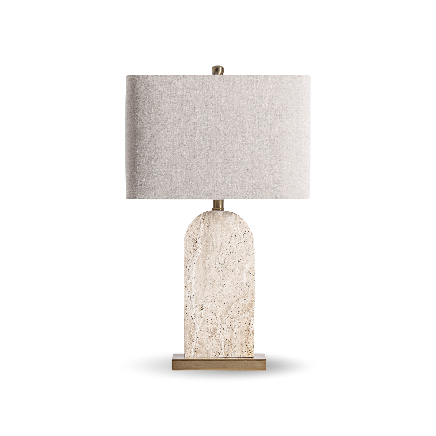 afellamp Niya (68x40,5x26 cm) van Maison Collection in ivory travertin, off-white linnen lampenkap en goudkleurig ijzer – luxe verlichting voor contemporary, modern en cosmopolitan interieurs.