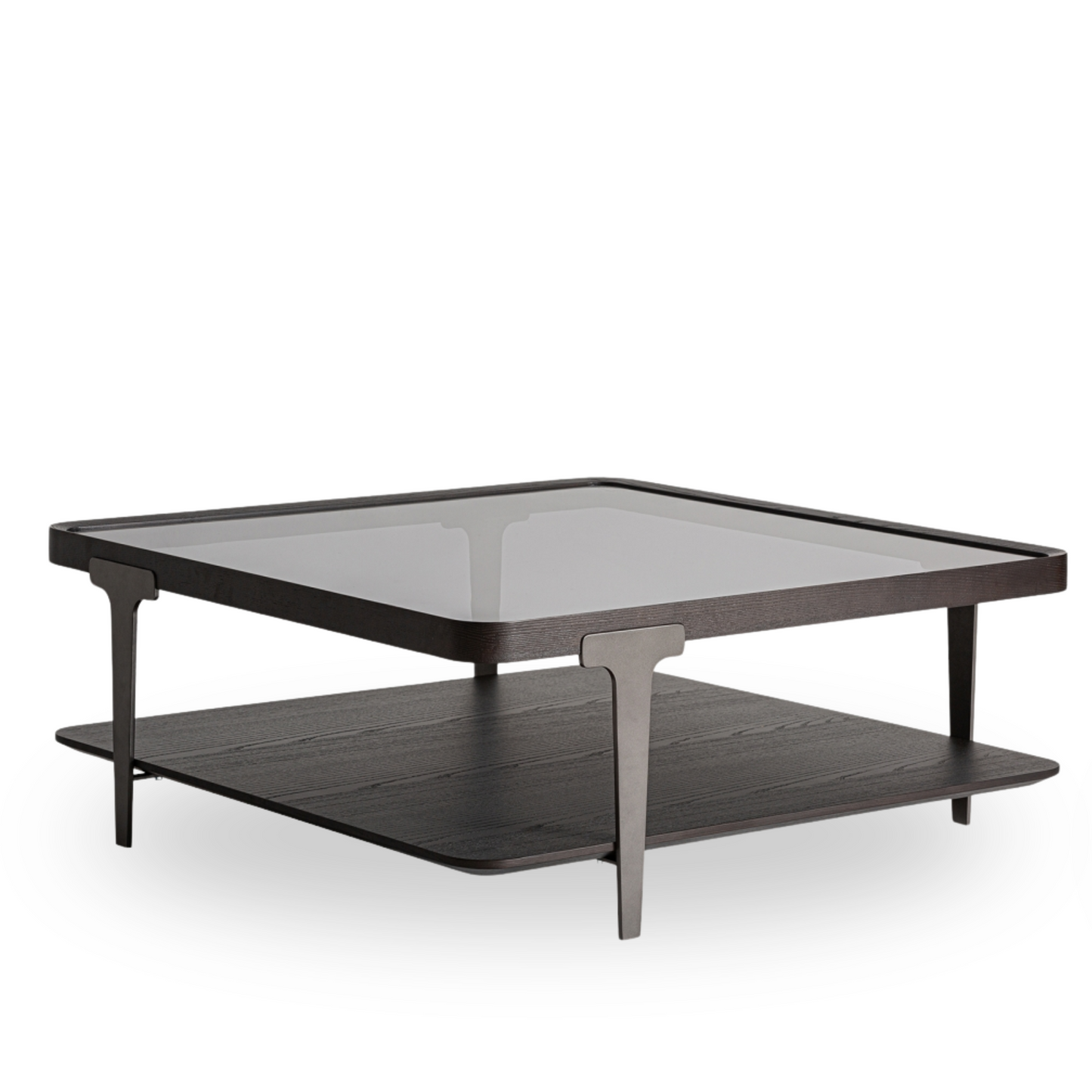 Salontafel Nada 100x100x40 cm zwart essenhout/ smoked glas/ brons metaal
