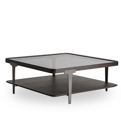 Salontafel Nada 100x100x40 cm zwart essenhout/ smoked glas/ brons metaal
