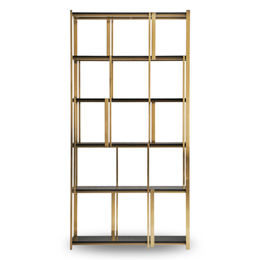 Boekenkast Seira 120x32x240 cm zwart eiken/ goud staal