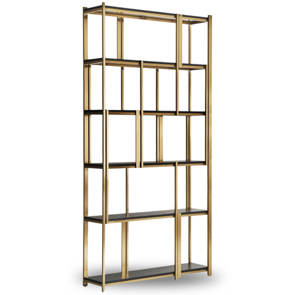 Boekenkast Seira 120x32x240 cm zwart eiken/ goud staal
