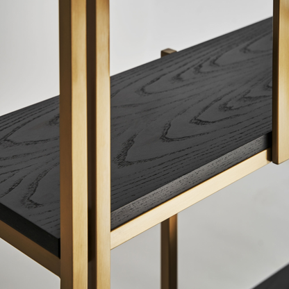 Boekenkast Seira 120x32x240 cm zwart eiken/ goud staal