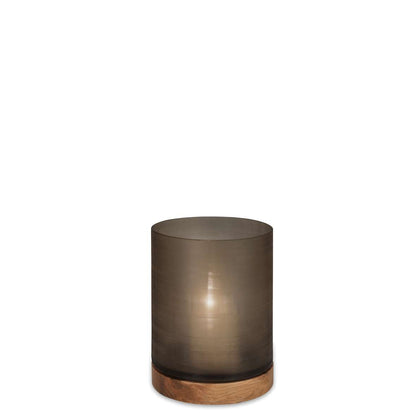 Guaxs Windlicht Aran - mondgeblazen glas bruin en walnootkleurige voet (20x14 cm).