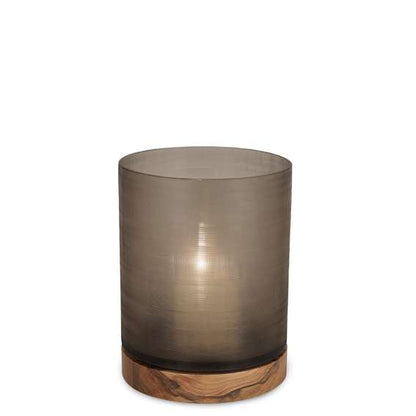 Guaxs Windlicht Aran - mondgeblazen glas diepbruin en walnootkleurige voet (26x20x20 cm).