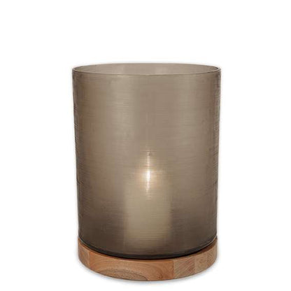 Guaxs Windlicht Aran - mondgeblazen glas diepbruin en walnootkleurige voet (40x30x30 cm).
