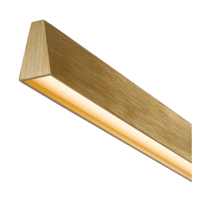 Aurelia hanglamp in antiek messing met LED en linnen kabels, beschikbaar in 120, 150 en 180 cm breed.