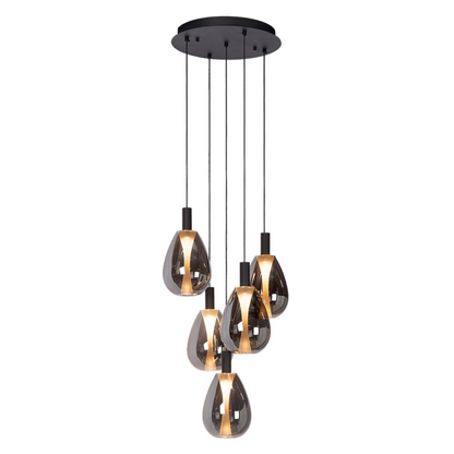 Luminara hanglamp met zwarte plafondplaat en rookglas – LED – hoogte 155 cm.
