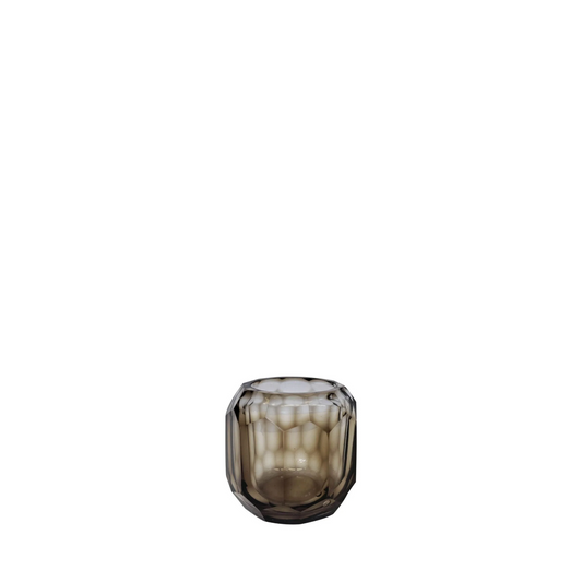 Theelichthouder snijglas smoke/helder 9x9cm