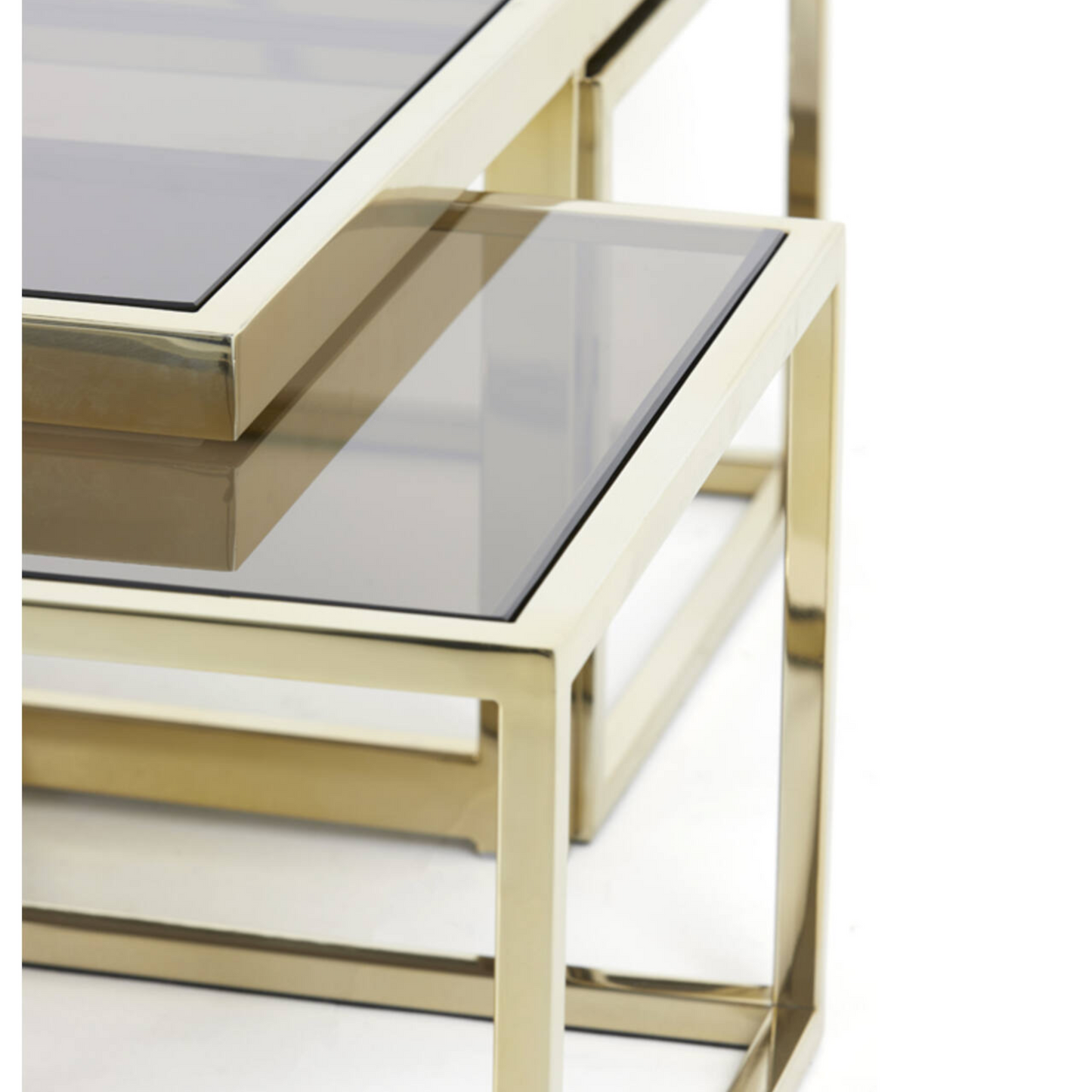 Salontafel Mavara set van 5 bruin glas/ licht goud 100x100x40 cm