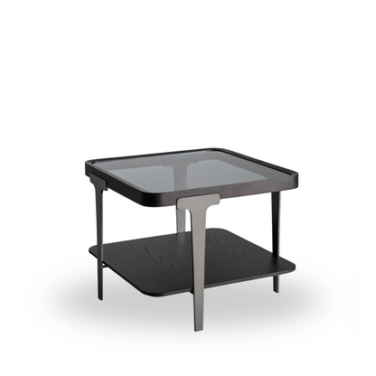 Salontafel Nada 60x60x50cm zwart essenhout/ smoked glas/ brons metaal