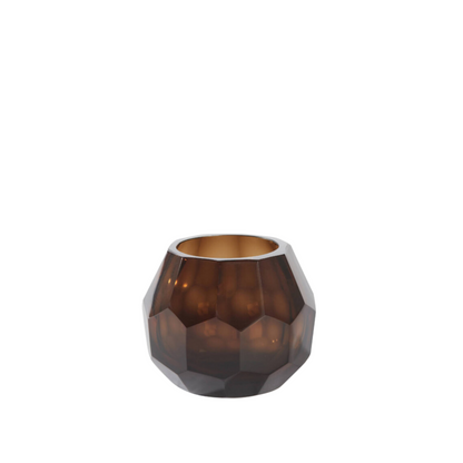 Theelichthouder Elise glas bruin Ø10x9 cm