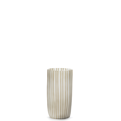 Guaxs Siena vaas beige smokegrey 21 cm verticale strepen mondgeblazen glas Maison Collection