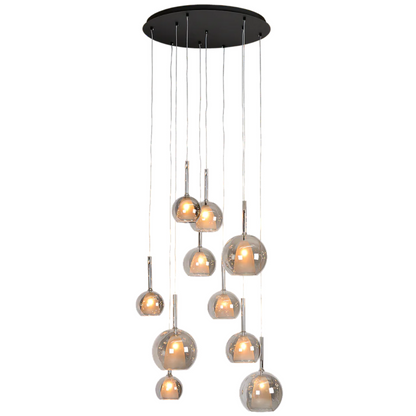 Liva hanglamp 10-lichts met rookglas bollen en moderne plafondplaat – Maison Collection.