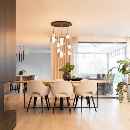 Liva hanglamp 10-lichts met rookglas bollen en moderne plafondplaat – Maison Collection.