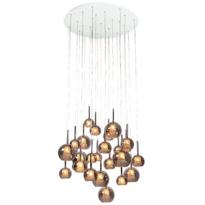 Liva hanglamp 25-lichts met rookglazen bollen en witte plafondplaat – Maison Collection.