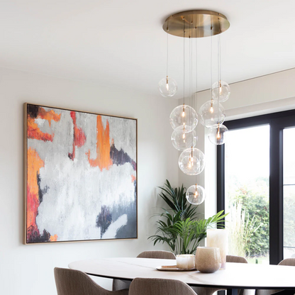 Novi 9 pendant lamp, white/bronze | transparent cords