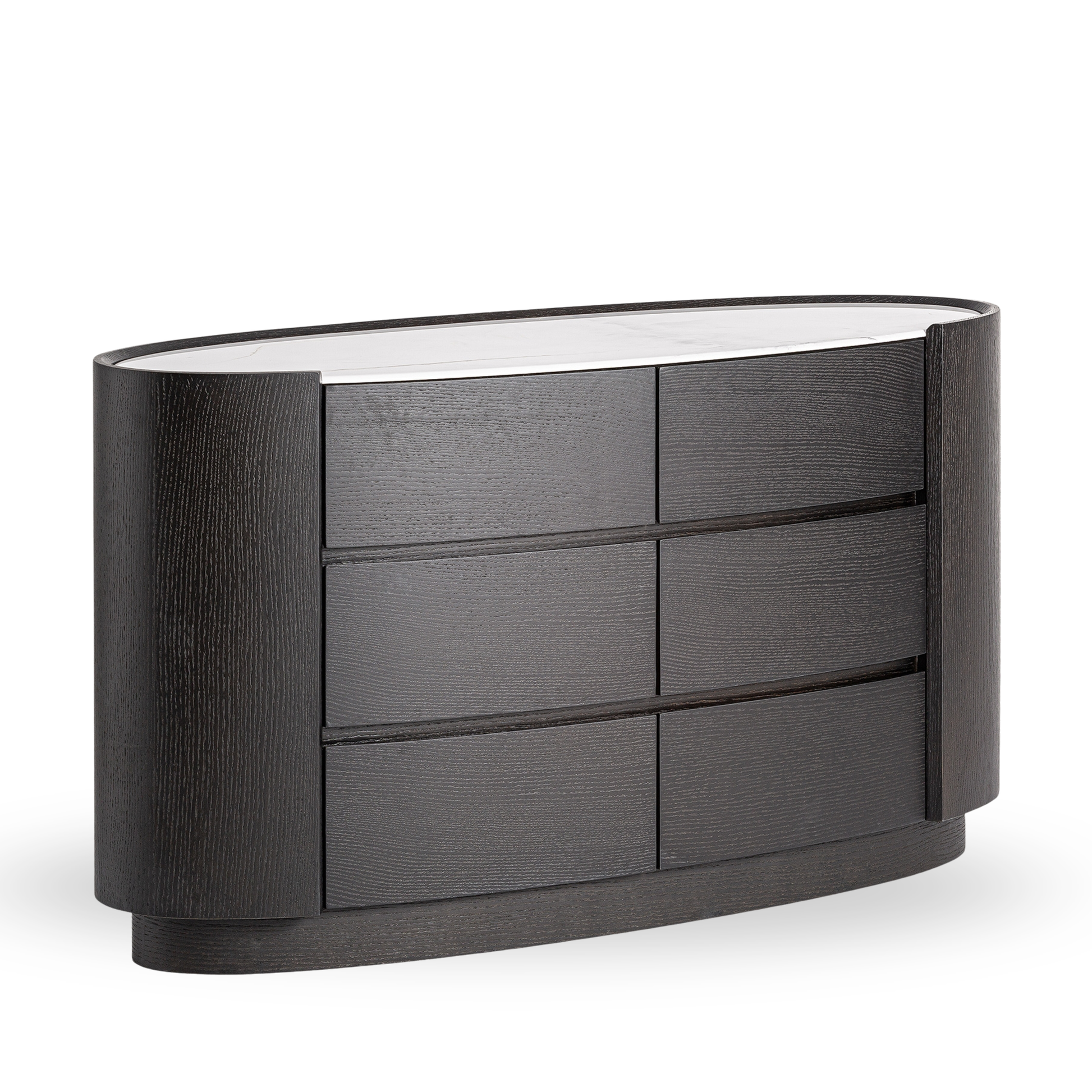 Dressoir Lioren in zwart hout met wit gesinterd steen blad, modern contemporary design met zes lades – Maison Collection.