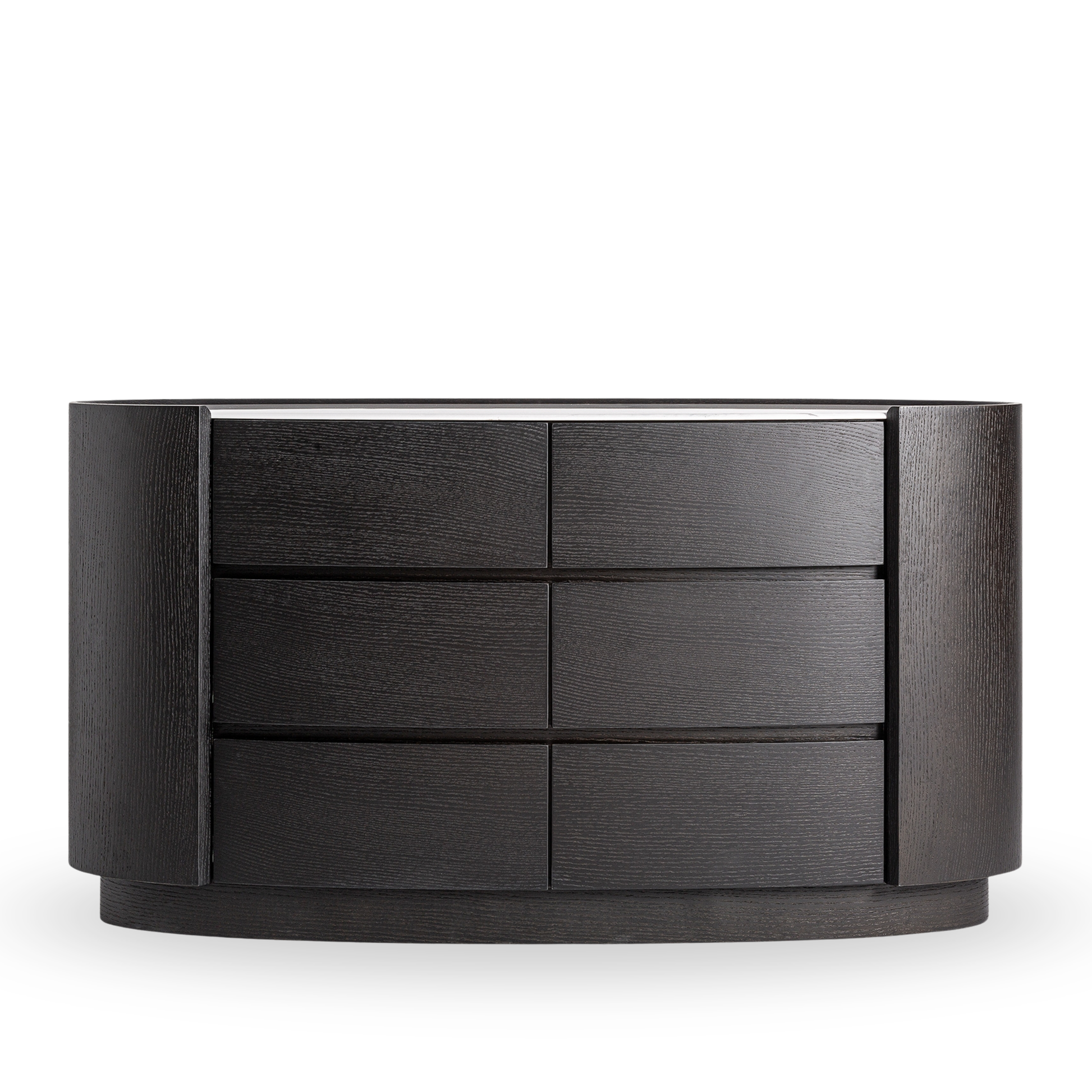 Dressoir Lioren in zwart hout met wit gesinterd steen blad, modern contemporary design met zes lades – Maison Collection.