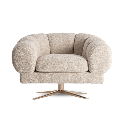 Fauteuil draaibaar 95 x 84 x 63 cm Loray off-white | bronskleurig staal