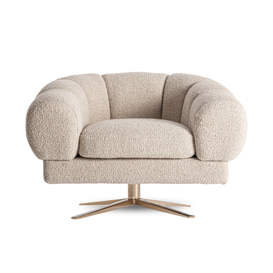 Fauteuil draaibaar 95 x 84 x 63 cm Loray off-white | bronskleurig staal