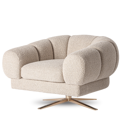 Fauteuil draaibaar 95 x 84 x 63 cm Loray off-white | bronskleurig staal