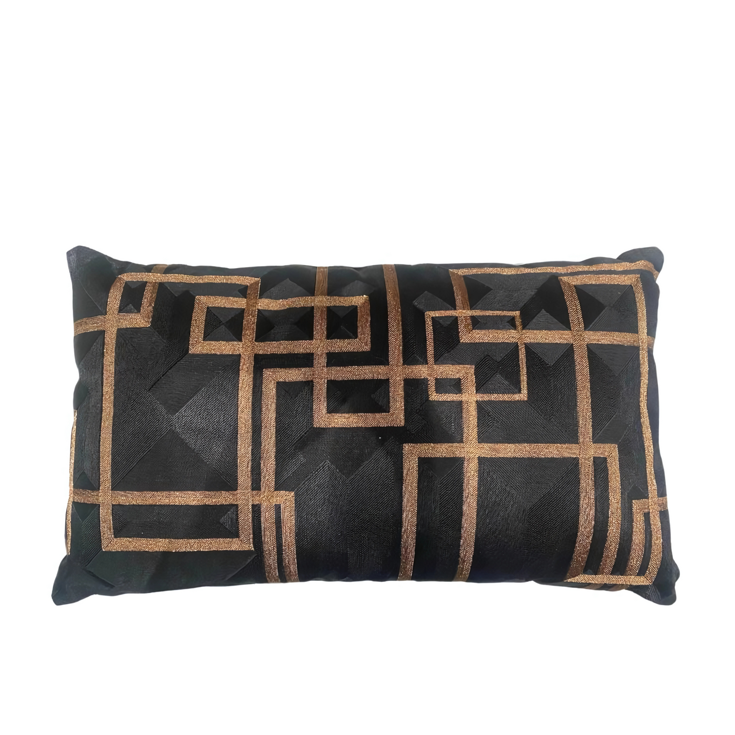 Sierkussen Colmore, zwart met brons/goud geometrisch design, 60x35 cm