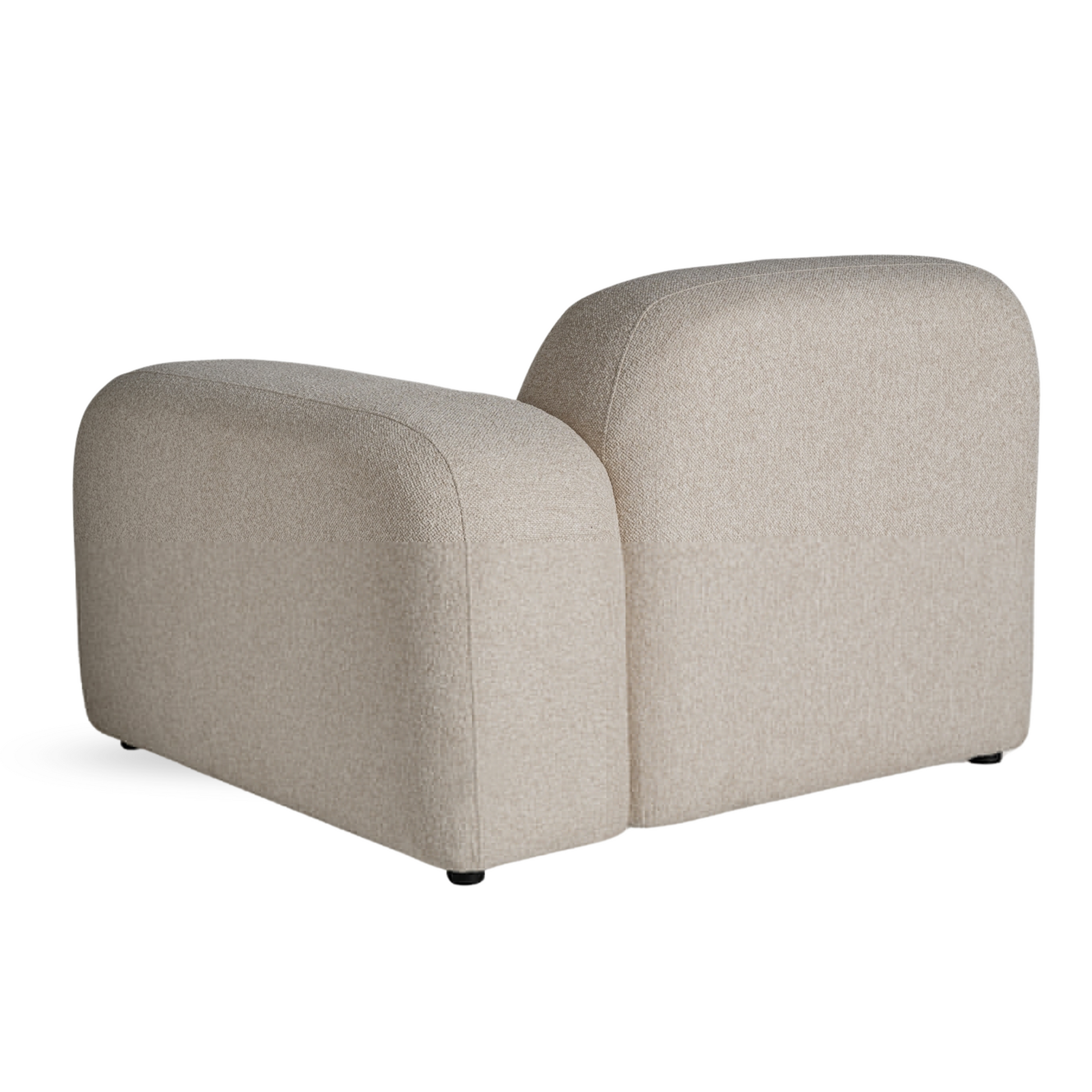 Hoekmodule van de Sora modulaire bank in crèmekleurige bekleding met houten onderstel – Japandi stijl, modulaire design van Maison Collection.