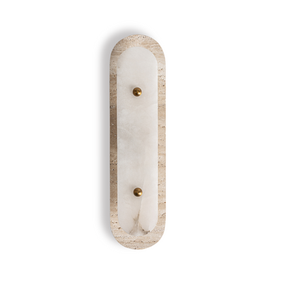 Wandlamp Sorayae (50x12x13 cm) van Maison Collection in travertin, albast en goud – luxe en robuuste verlichting voor contemporary, modern en cosmopolitan interieurs.