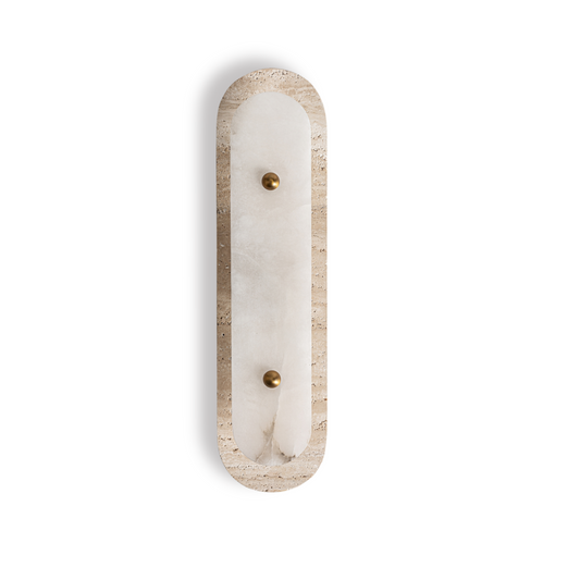 Wandlamp Sorayae (50x12x13 cm) van Maison Collection in travertin, albast en goud – luxe en robuuste verlichting voor contemporary, modern en cosmopolitan interieurs.